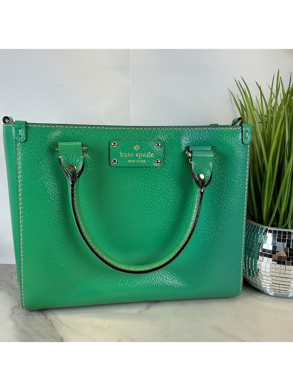 Kate Spade Quinn Wellesley Vibrant Green Satchel Crossbody Hand Bag Fall Spring‎ - Picture 7 of 13